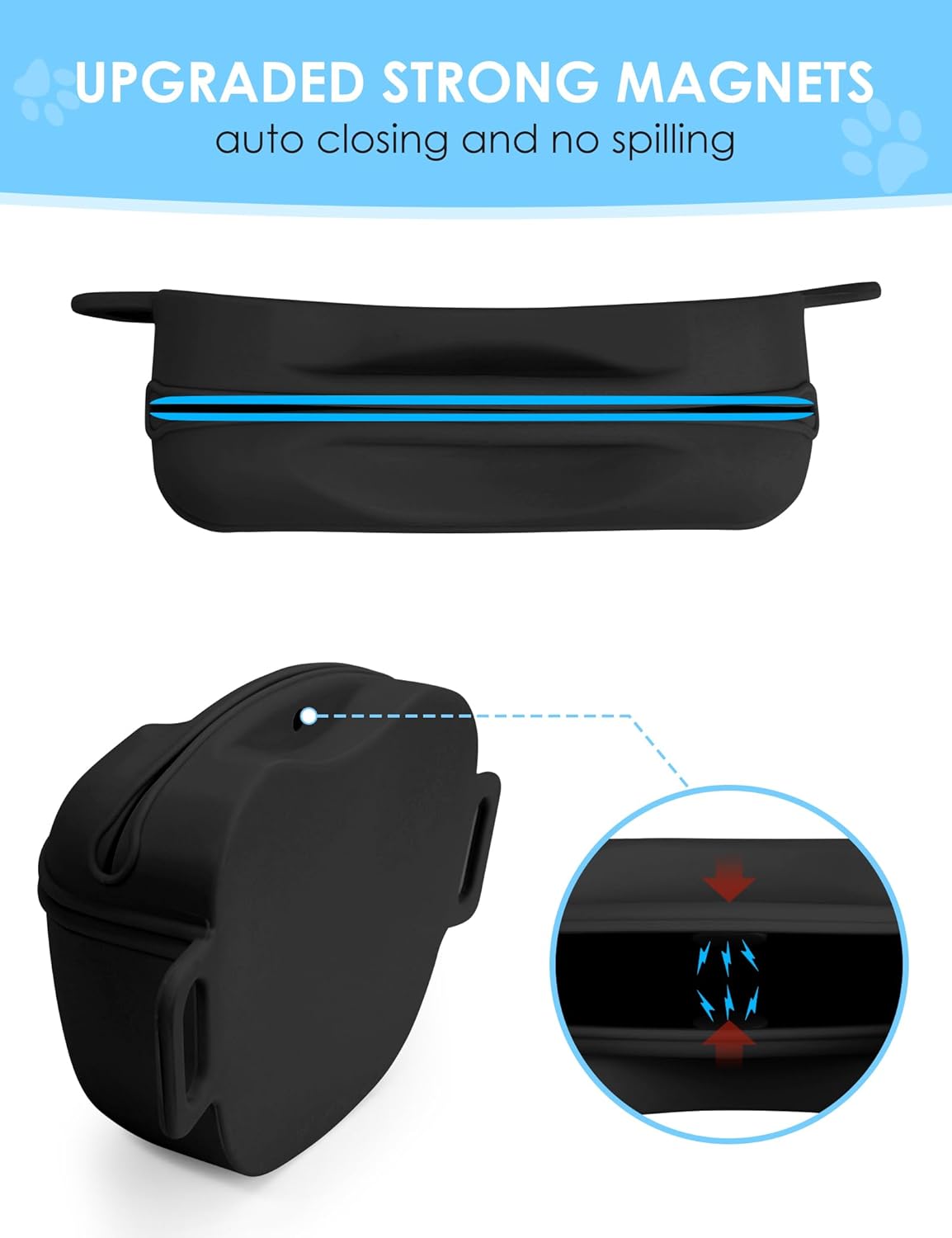 heouvo 1.67 Cup Magnetic Dog Treat Pouch with Training Clicker (Black) | Magnetic Closure, Silicone Bag with Waist Belt for Pet Training & Walking, Easy One-hand Treat Access - Image 3