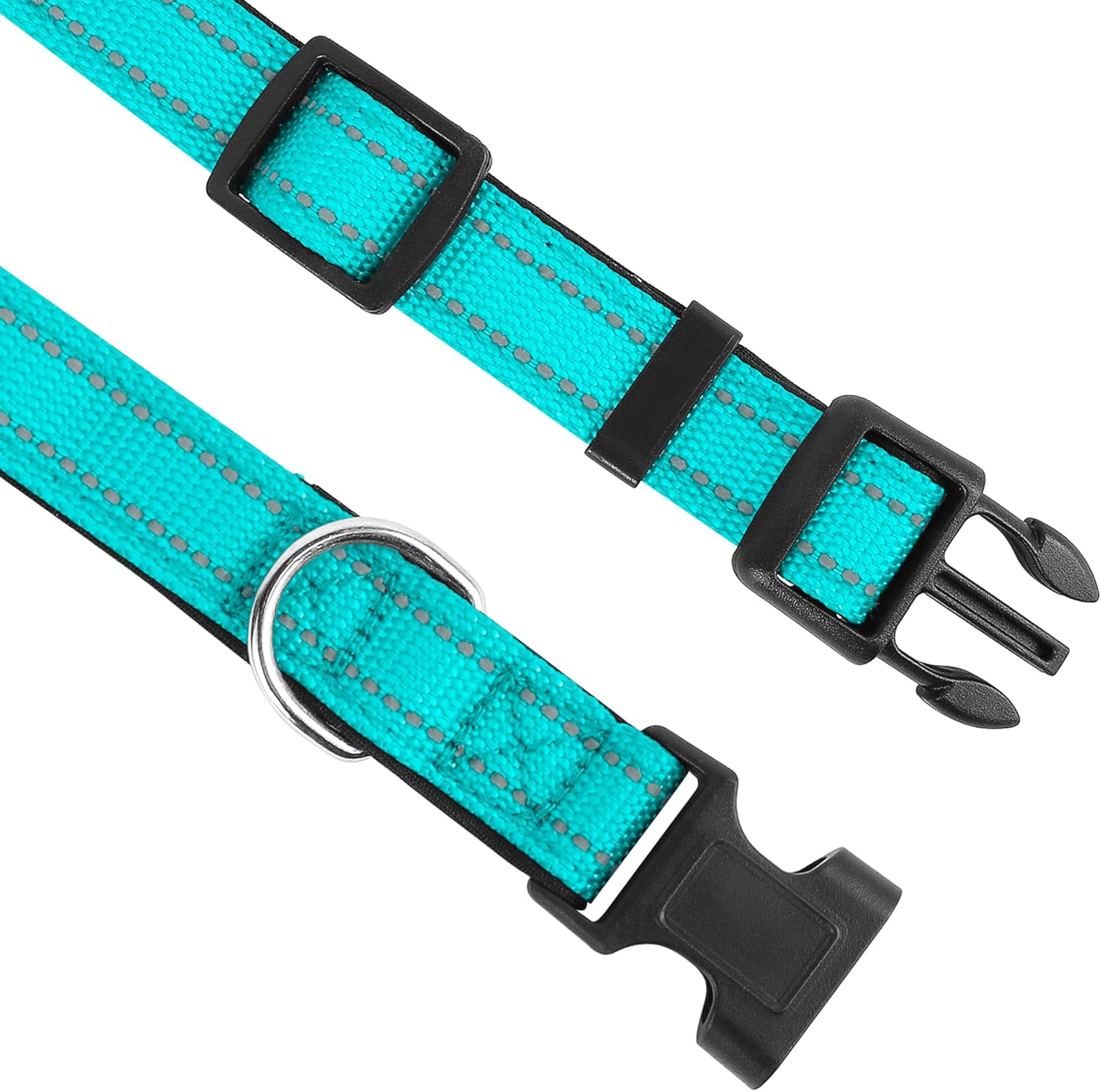 Reflective Dog Collar, Adjustable Soft Neoprene Padded,Teal,M | Breathable Nylon for Medium Dogs,Tear-Resistant Webbing,Chafe‑Free on Walks and Hikes,Metal D-Ring,Night Safety - Image 2